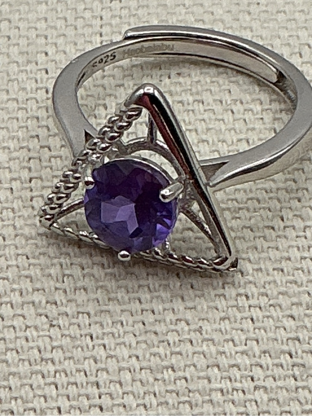 Sterling Silver Triangle Ring with Purple Sri Lanka Sapphire